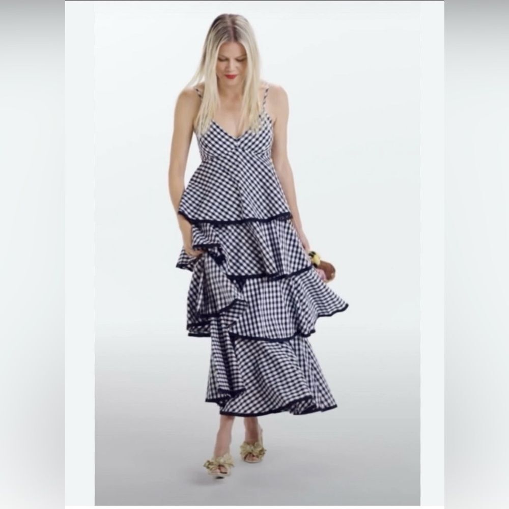 .J. Crew Spiro Tiered Gingham Cotton- Poplin Midi Dress Ruffle Sz 6 - Picture 4 of 14